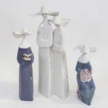 Lladro group of 2 nuns, height 33cm, and 2 other Lladro nuns