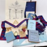 A case of Masonic items, relating to Hampshire and Isle of Wight, including badges and a pocket