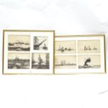 H Foster, set of 8 pen and ink sketches, maritime and ship views, signed and dated 1929, in 2