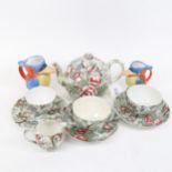 Leighton Pottery Chinese Rose pattern tea service, and 2 figural jugs