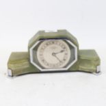 An Art Deco green onyx mantel clock, with chrome mounts, by Penlington & Batty, Liverpool, height