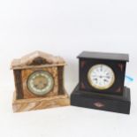 An early 20th century veined marble-cased 8-day architectural mantel clock, height 23cm, and a