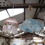1920s style glass shade with glass tassels, diameter 24cm,and a frosted blue glass ceiling light