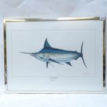 Chris Sinclair, coloured lithograph, study of a blue marlin, framed, 79cm x 59cm