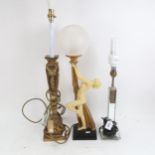 A Classical design gilded table lamp, an Art Deco style table lamp with globe shade, and a