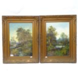 2 x oils on board, country woodland scenes, indistinctly signed, framed, overall 66cm x 51cm