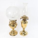 2 brass oil lamps, height 50cm