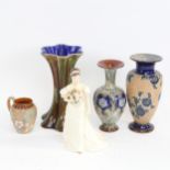2 Doulton vases and a jug, a Doulton figure, and a Wardle vase, height 21cm