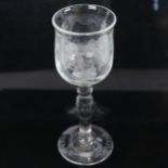 A reproduction etched glass Success To The Frigate Neptune goblet, with engraved battle scene and