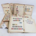 Various Vintage world postage stamp albums, including leather-bound stamps of all nations with Penny