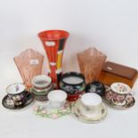 Various glass and ceramics, including pair of Art Deco peach glass vases, Royal Albert Provincial