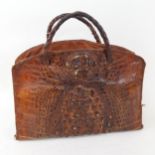 Vintage crocodile skin bag with zip top, width 39cm
