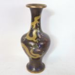 A large Chinese black ground cloisonne enamel baluster dragon vase, height 32cm No major damage or