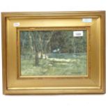 Rufas E Evans, watercolour, woodland scene, dated 1919, gilt-framed, 33cm x 42cm