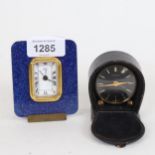 A Pilot faux lapis lazuli framed alarm desk clock, and a travelling alarm by Looping, leather-
