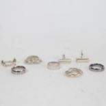 HERMANN SIERSBOL - a pair of silver cufflinks, 3 silver puzzle rings, and 3 others