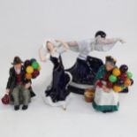 2 Royal Doulton Balloon Sellers, and 2 Royal Dux figures, tallest 24cm