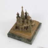 A Vintage Russian brass St Basils Cathedral building sculpture, on green marble base, signed, height