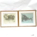 Cecil Aldin, a pair of coloured prints, village street scenes, signed with blind stamps, framed,