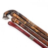 4 Oriental walking sticks, including lignum vitae and bamboo examples (4)