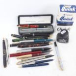 Various fountain and ballpoint pens, including Parker, Watermans, Sheaffer etc (boxful)