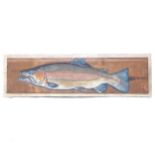 Clive Fredriksson, oil on wood panel, rainbow trout, signed, framed, overall 34cm x 116cm