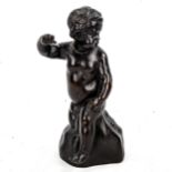A patinated bronze sculpture, Classical child on a rock, unsigned, late 19th/early 20th century,