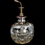 A cut-glass silver and simulated tortoiseshell atomiser perfume bottle, height 18cm, hallmarks