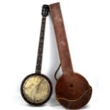 A Vintage 6-string banjo, late 19th/early 20th century, no maker's marks, in leather case