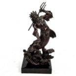 A patinated bronze sculpture of Neptune, on black marble base, unsigned, height 32cm Very good