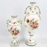 2 x Coalport 2-handled vases, with hand painted floral sprays, largest height 30cm (2) No chips