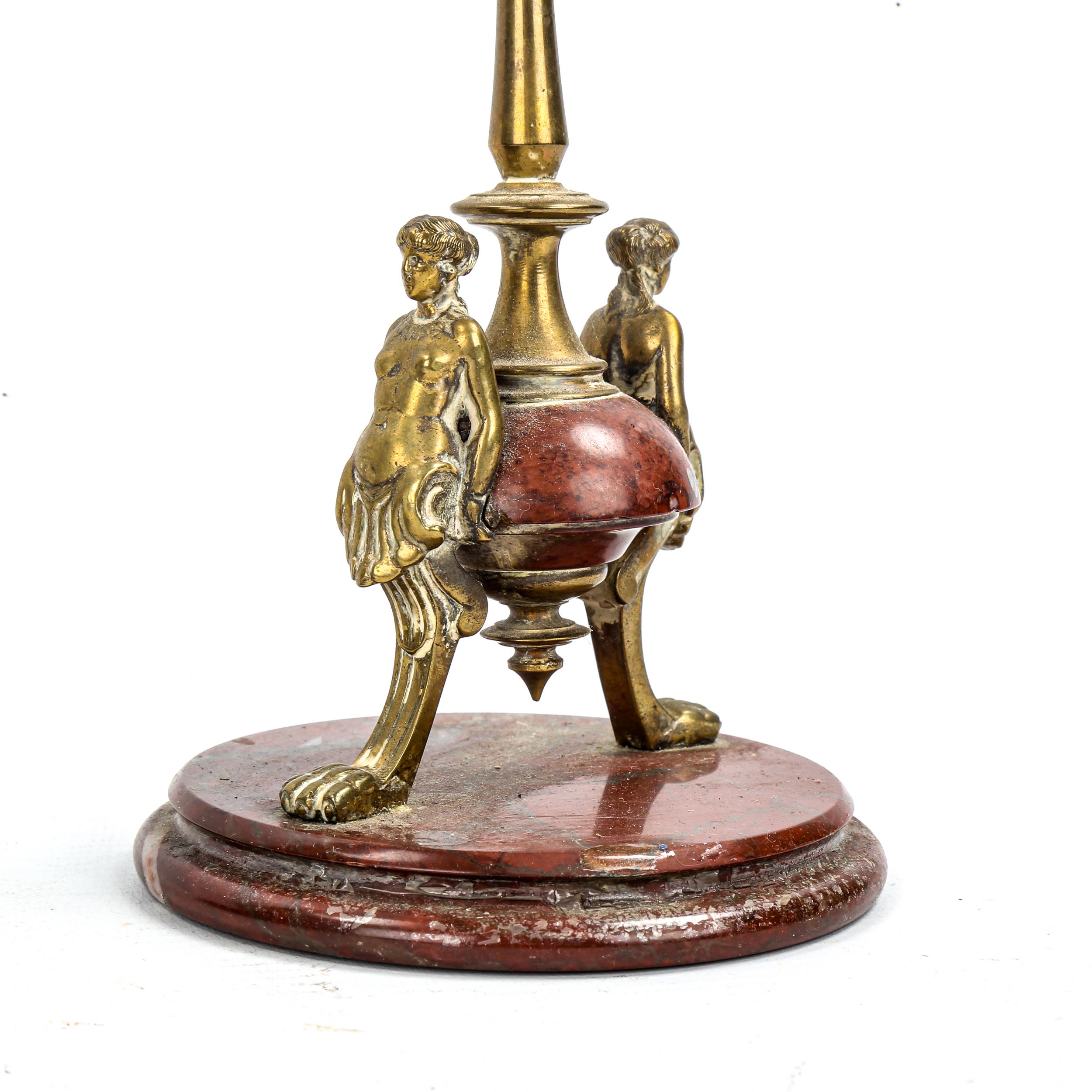 A pair of 19th century Classical design rouge marble and bronze candlesticks, height 20.5cm Marble - Image 2 of 3