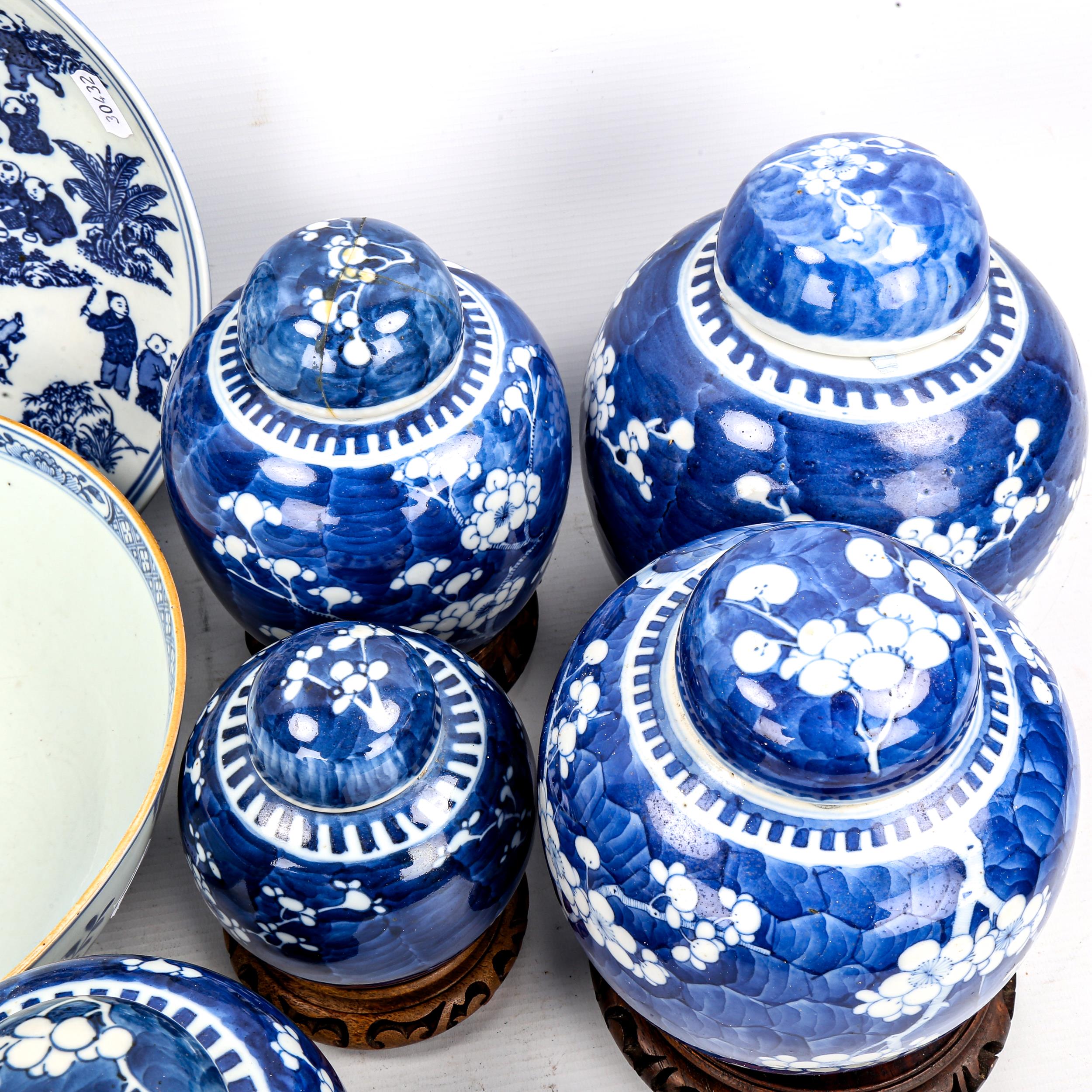 A group of Chinese blue and white porcelain items, comprising a bowl, diameter 26cm (restored), a - Image 2 of 4