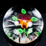 **DESCRIPTION CHANGE** A Baccarat glass pansy paperweight, diameter 6cm, height 3.5cm