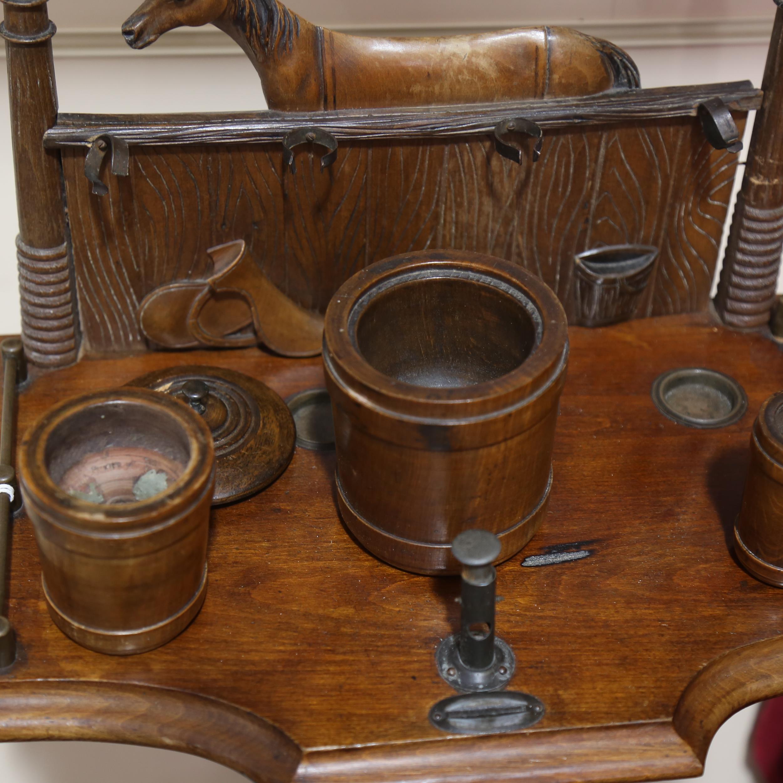 A 19th century smoker's stand, the upper part carved with a horse in a stable, overall height 98cm - Image 3 of 3