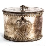 A fine George III neo-classical oval Sheffield plate tea caddy hinge cover with original ...