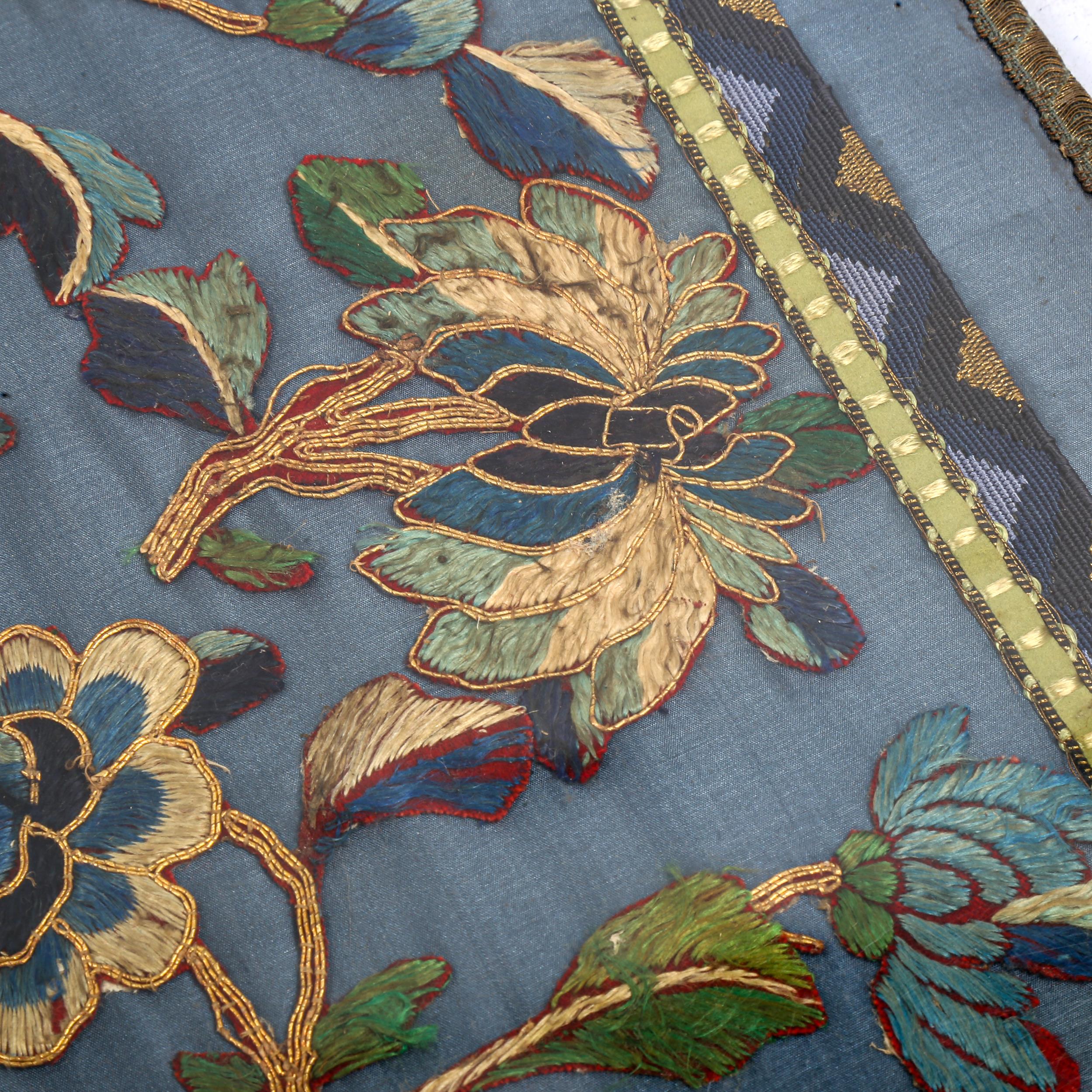 A Chinese gold braid silk embroidered floral panel, 36 x 26cm No damage, a few strands are frayed. - Image 3 of 3