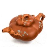 A Chinese red ware pumpkin design teapot, overall length 20cm