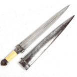 An Antique Russian kindjal dagger, fluted double-edged blade with ivory grip, blade length 39cm,