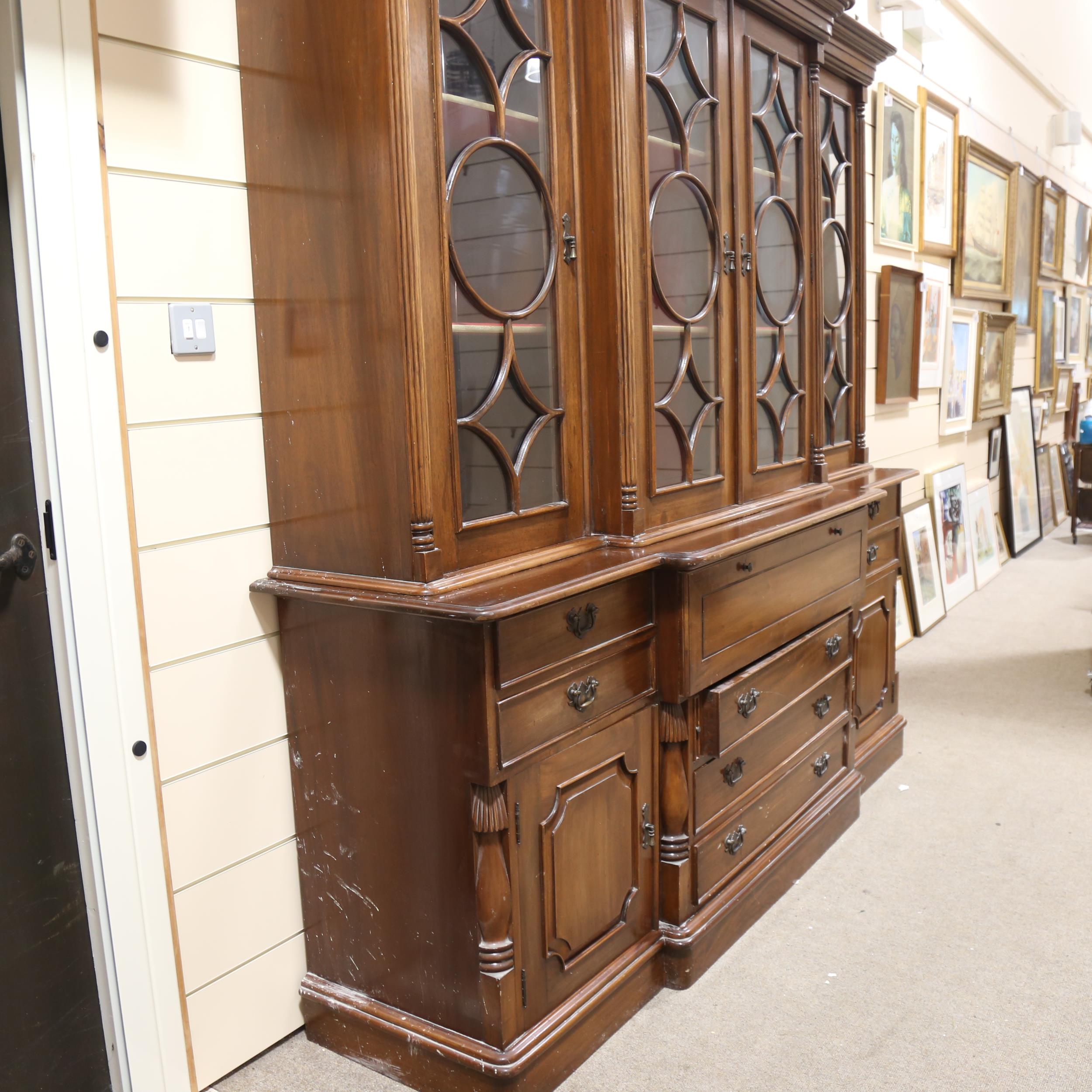 A large reproduction library secretaire bookcase, drawers, cupboards and secretaire drawer below - Image 7 of 8