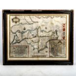 Wight Island, 17th century hand coloured map engraving, described by William Wight and published