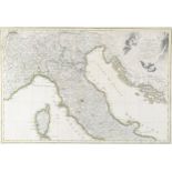Hand coloured map of Italy, by Giovanni Rizzi-Zannoni (1736 - 1814), image 31cm x 45cm, modern frame