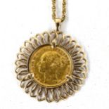 1876 gold full sovereign in 9ct gold pendant mount, on 9ct chain, gross weight 18.4g