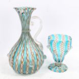 Venetian Latticino glass ewer, height 17cm, and matching goblet (2) Small piece of the frilled