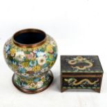 A Chinese cloisonne enamel baluster vase, with brightly coloured flowers, height 16.5cm, and a