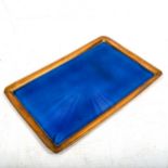 A brass and blue guilloche enamel dressing table tray, 30cm x 20cm