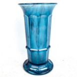 ** DESCRIPTION CHANGE** DAVIDSON - blue cloud glass faceted vase, height 25cm Perfect condition