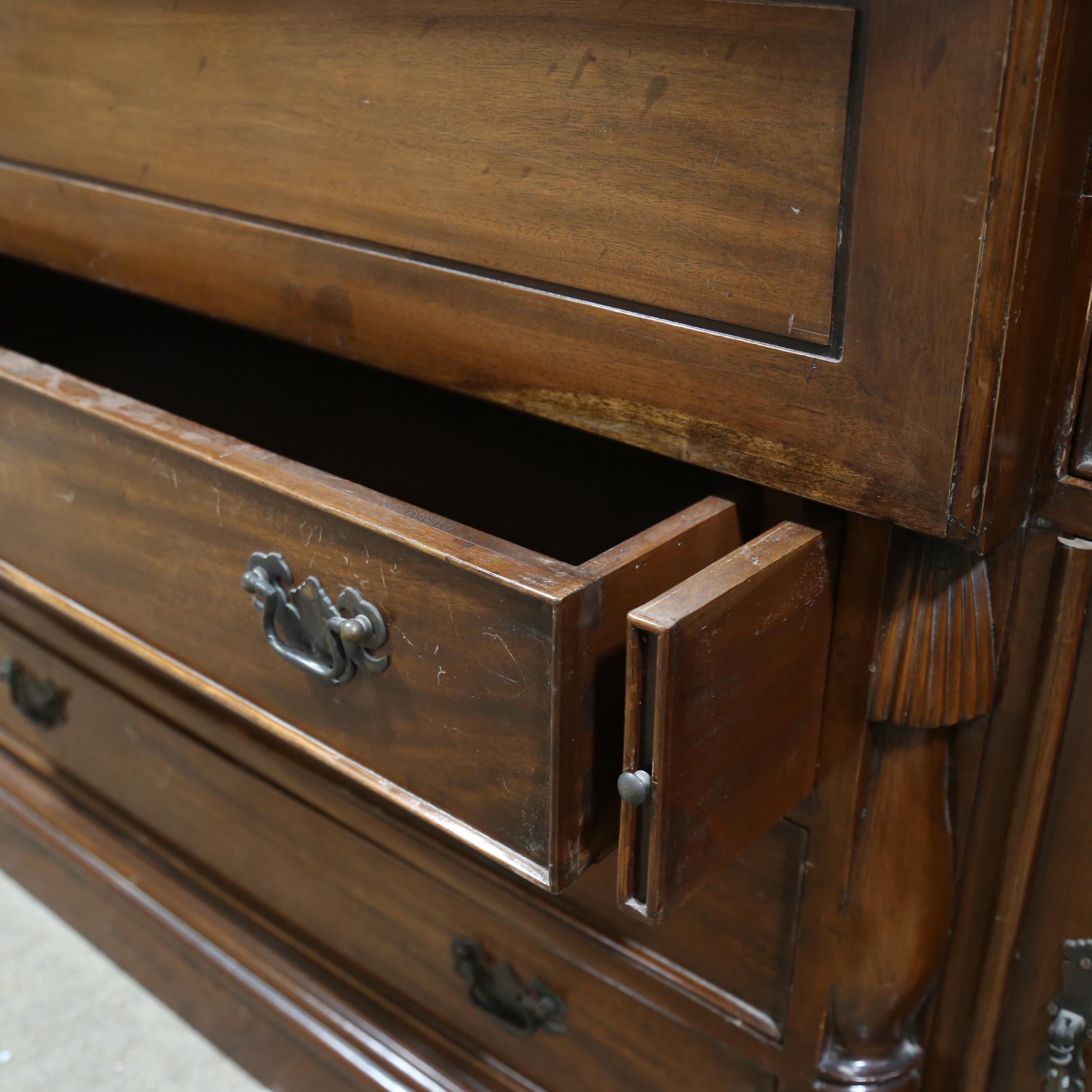 A large reproduction library secretaire bookcase, drawers, cupboards and secretaire drawer below - Image 4 of 8