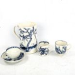 A group of early Worcester blue and white porcelain, including a large mug decorated with Oriental