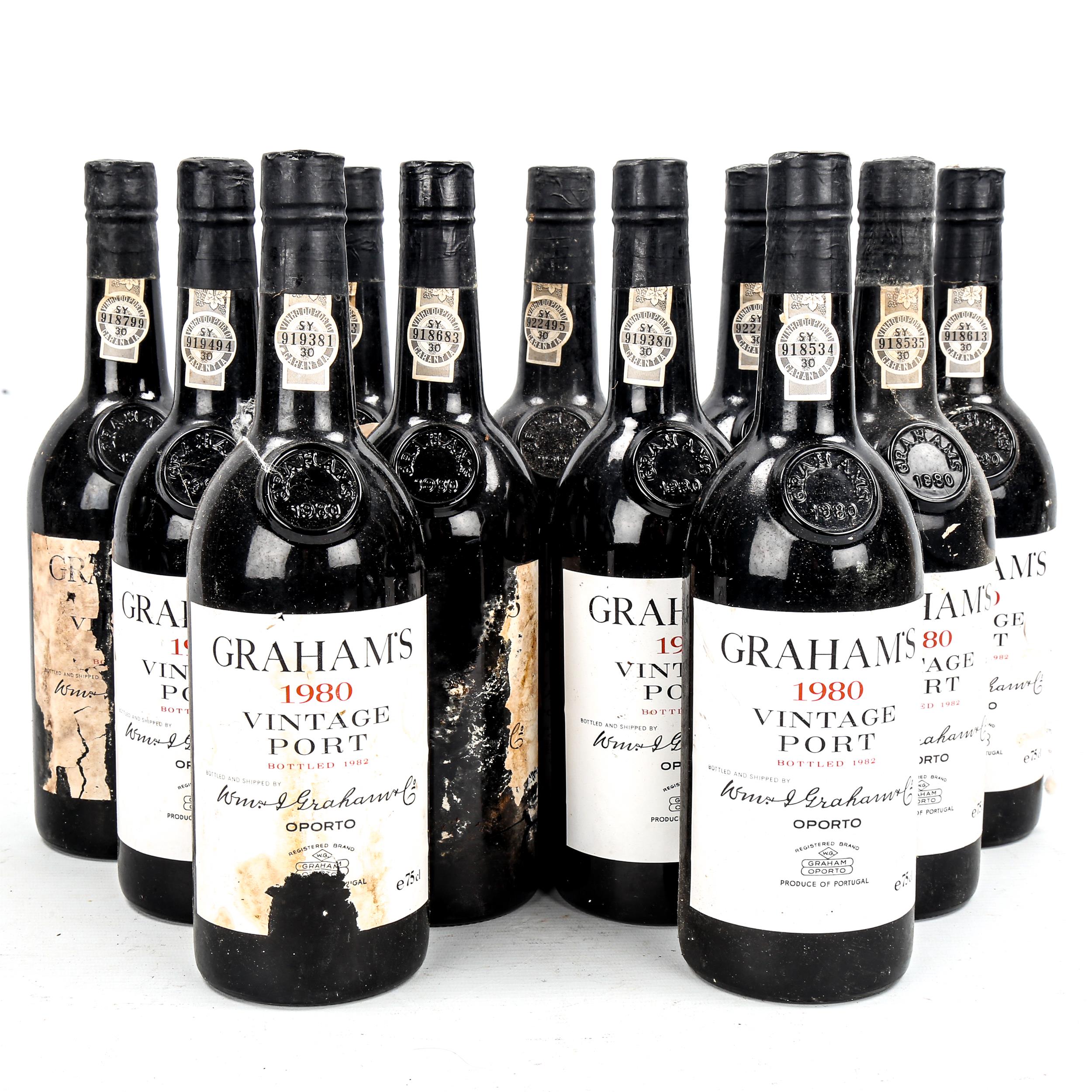 11 bottles of W & J Graham's 1980 Vintage Port, in original wooden box. From local private cellar,